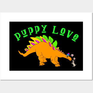 Puppy Stegosaurus Dinosaur Love Posters and Art